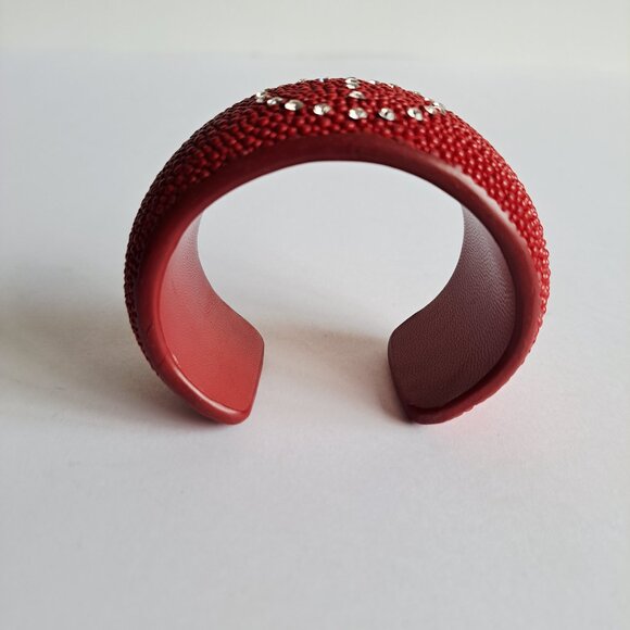 Women's Red Stingray Cuff Bracelet with Peace Crystal Sign - Picture 6 of 14